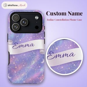 Custom Name Zodiac Constellation Phone Case, Iridescent Night Sky, photo 2 of 5