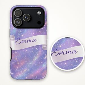 Custom Name Zodiac Constellation Phone Case, Iridescent Night Sky, photo 4 of 5