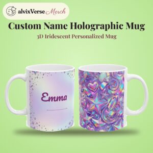 Custom Mug with Your Name, 3D Iridescent Holographic Design, photo 2 of 5