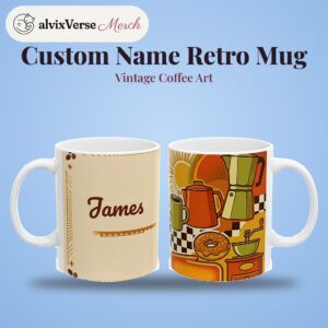 Personalized Coffee Mug Vintage Retro Name Travel Badge Coffee Cup, photo 2 of 5