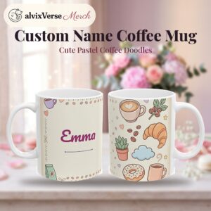 Personalized Coffee Mug with Name, Pastel Clip Art Design, photo 2 of 5