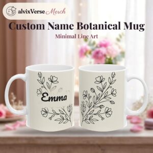 Personalized Coffee Mug, Minimal Line Art Botanical Name Cup, photo 2 of 5
