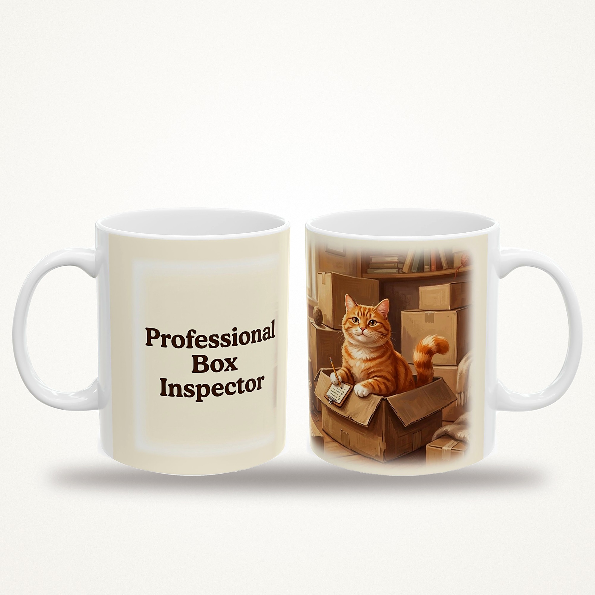 Funny Cat Mug, Professional Box Inspector Coffee Cup, Office Humor Cat Lover Mug