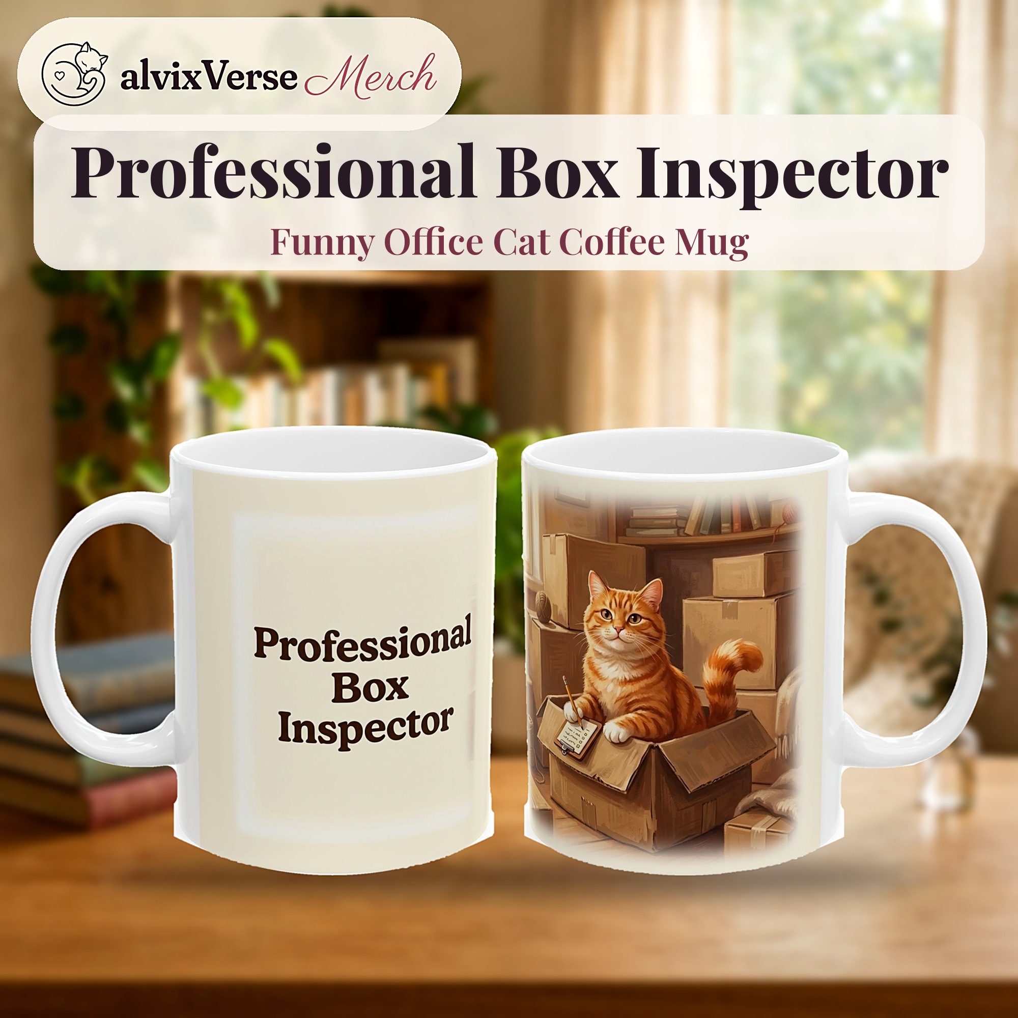 Funny Cat Mug, Professional Box Inspector Coffee Cup, Office Humor Cat Lover Mug - Image 2