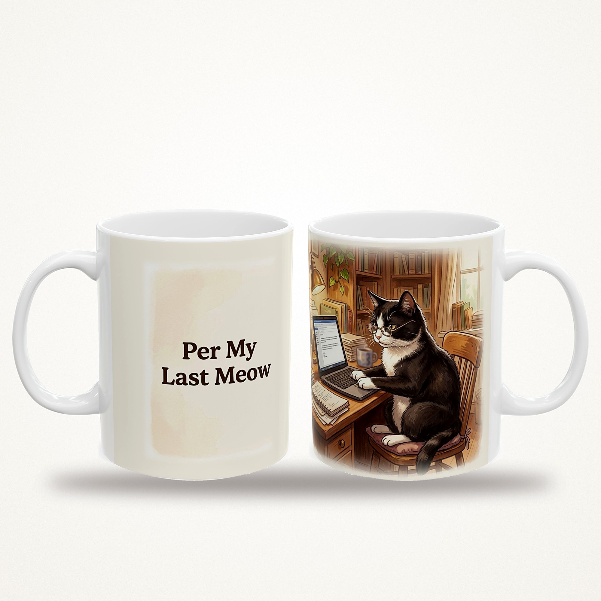 Funny Cat Mug, Per My Last Meow Coffee Cup, Office Humor Cat Lover Mug