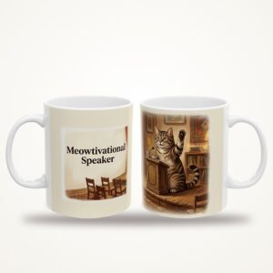 Funny Cat Mug, Meowtivational Speaker Coffee Cup, Office Humor Cat Lover Mug