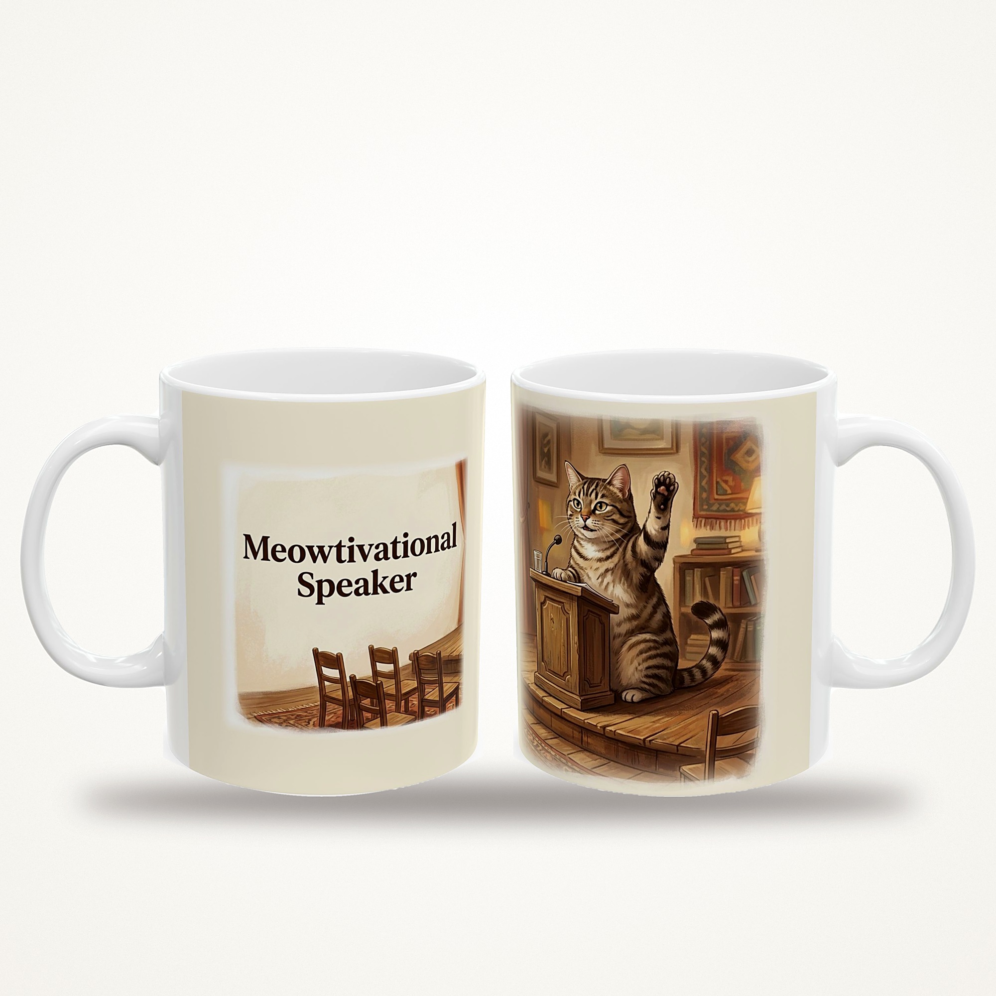 Funny Cat Mug, Meowtivational Speaker Coffee Cup, Office Humor Cat Lover Mug