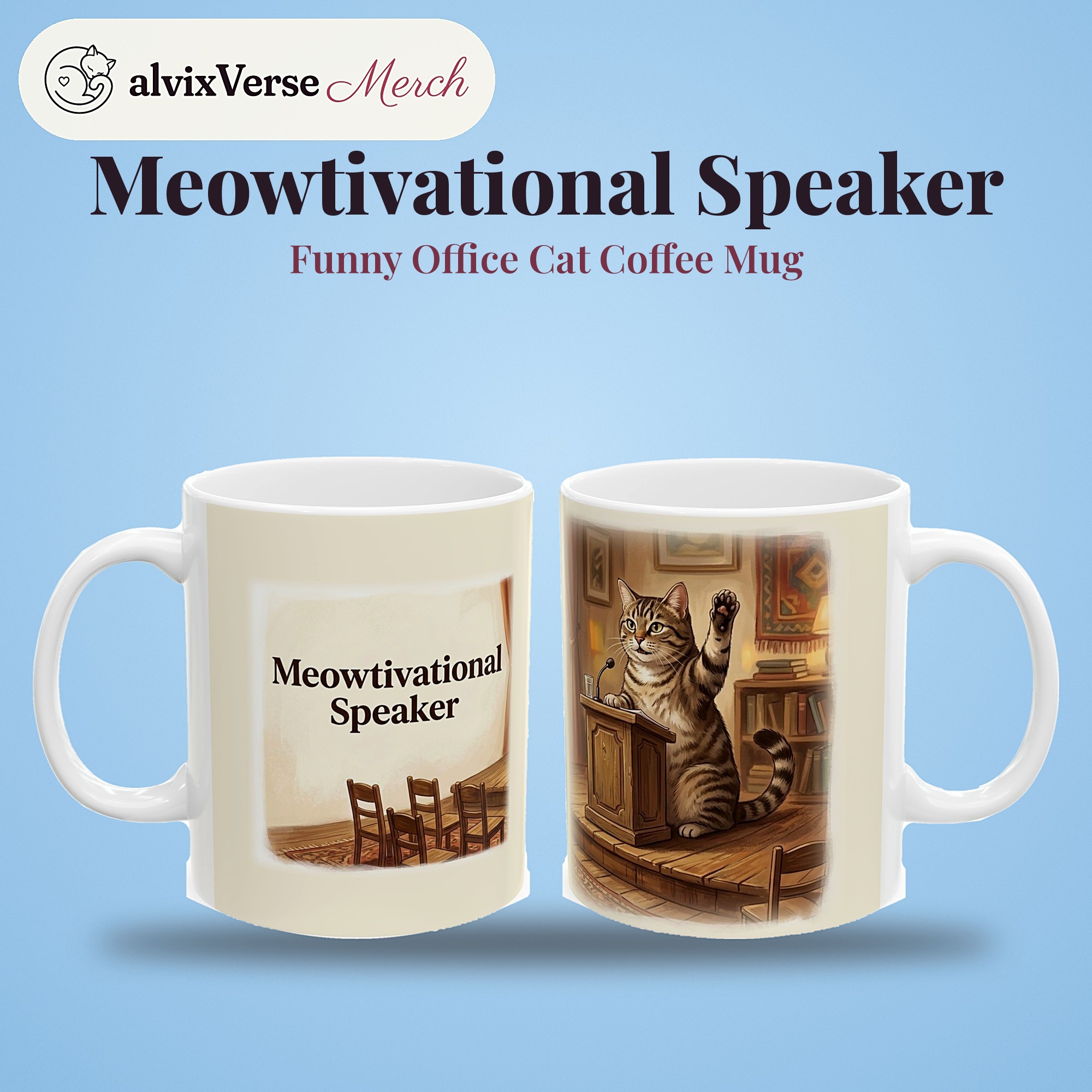 Funny Cat Mug, Meowtivational Speaker Coffee Cup, Office Humor Cat Lover Mug - Image 2