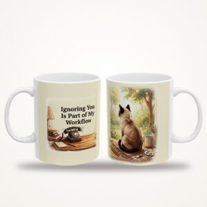 Funny Cat Mug, Ignoring You Is Part of My Workflow Coffee Cup, Office Humor Cat Lover Mug