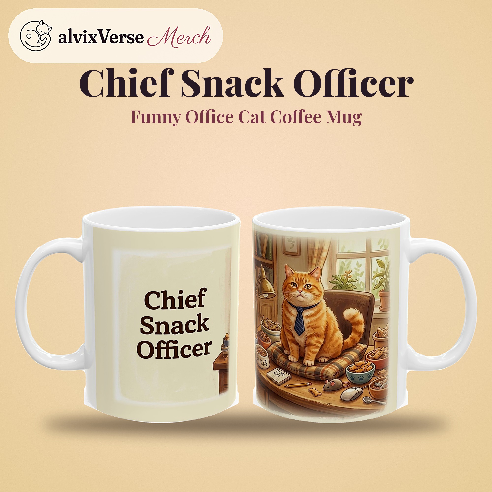 Funny Cat Mug, Chief Snack Officer Coffee Cup, Office Humor Cat Lover Mug - Image 2