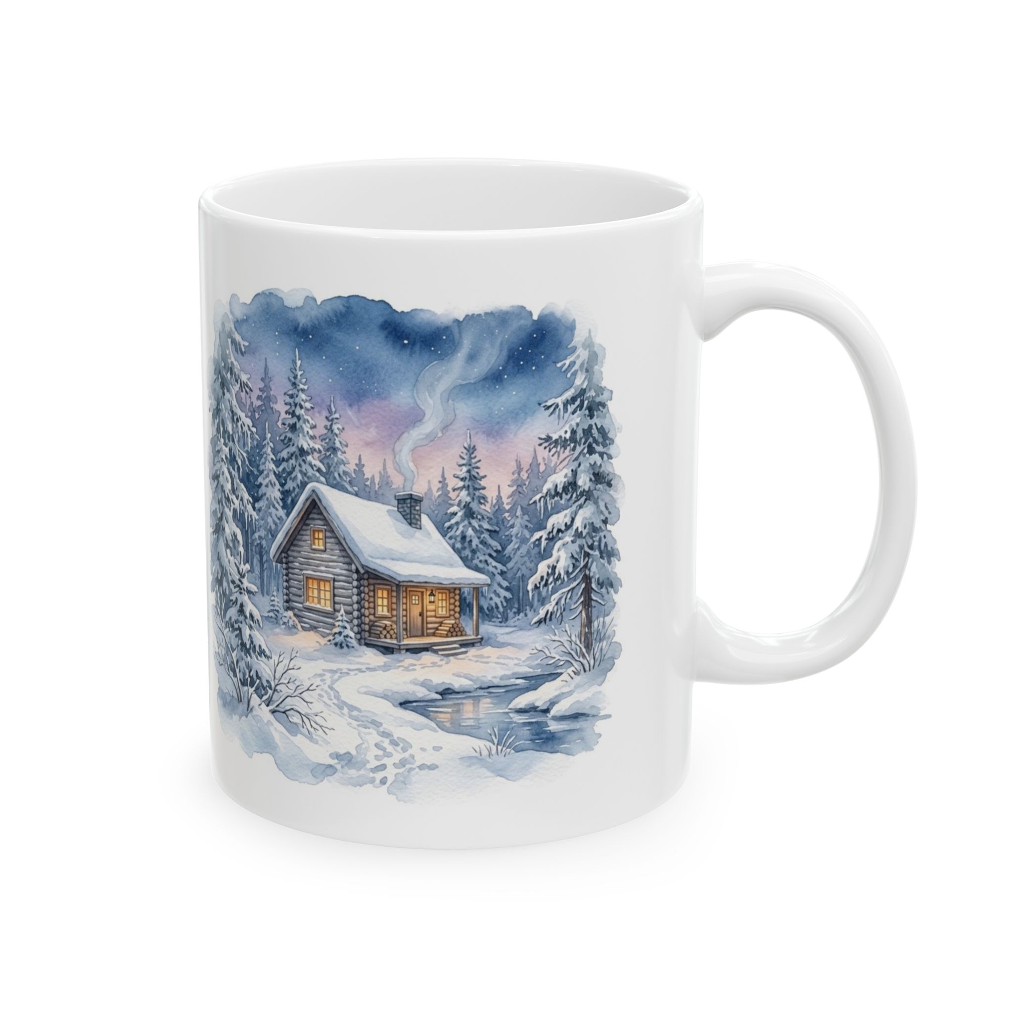 Winter Cabin Mug, Cozy Cabin Days, Snowy Pine Forest Watercolor Coffee Mug - Image 4