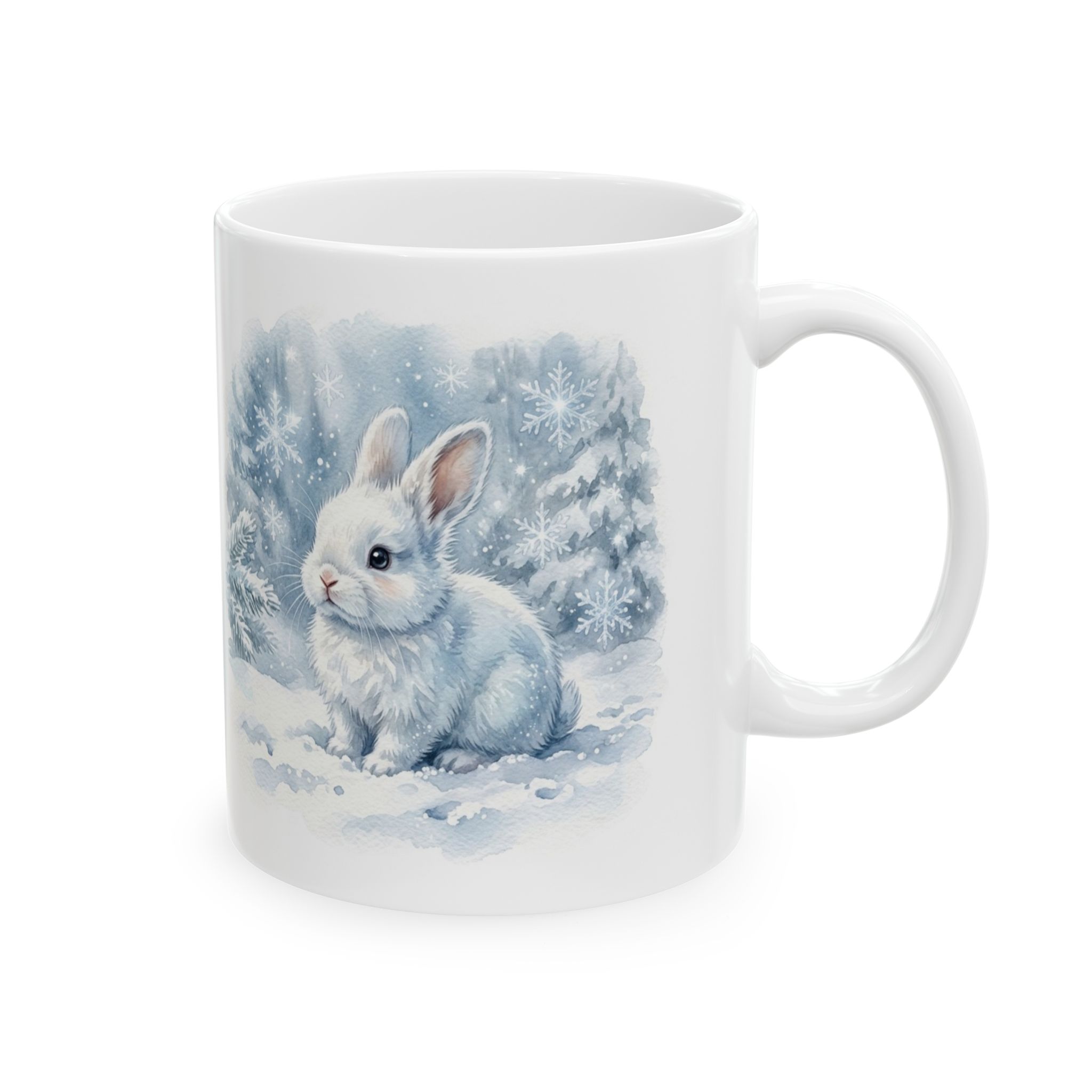 Winter Bunny Mug, Snowflakes and Slow Days, Cute Snow Bunny Watercolor Coffee Mug - Image 4