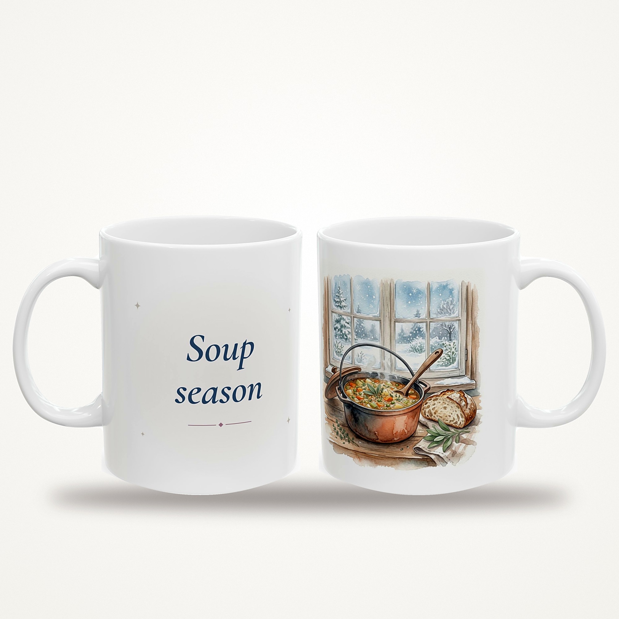 Soup Season Mug, Cozy Winter Kitchen Watercolor Coffee Mug, Soup Lover Cup
