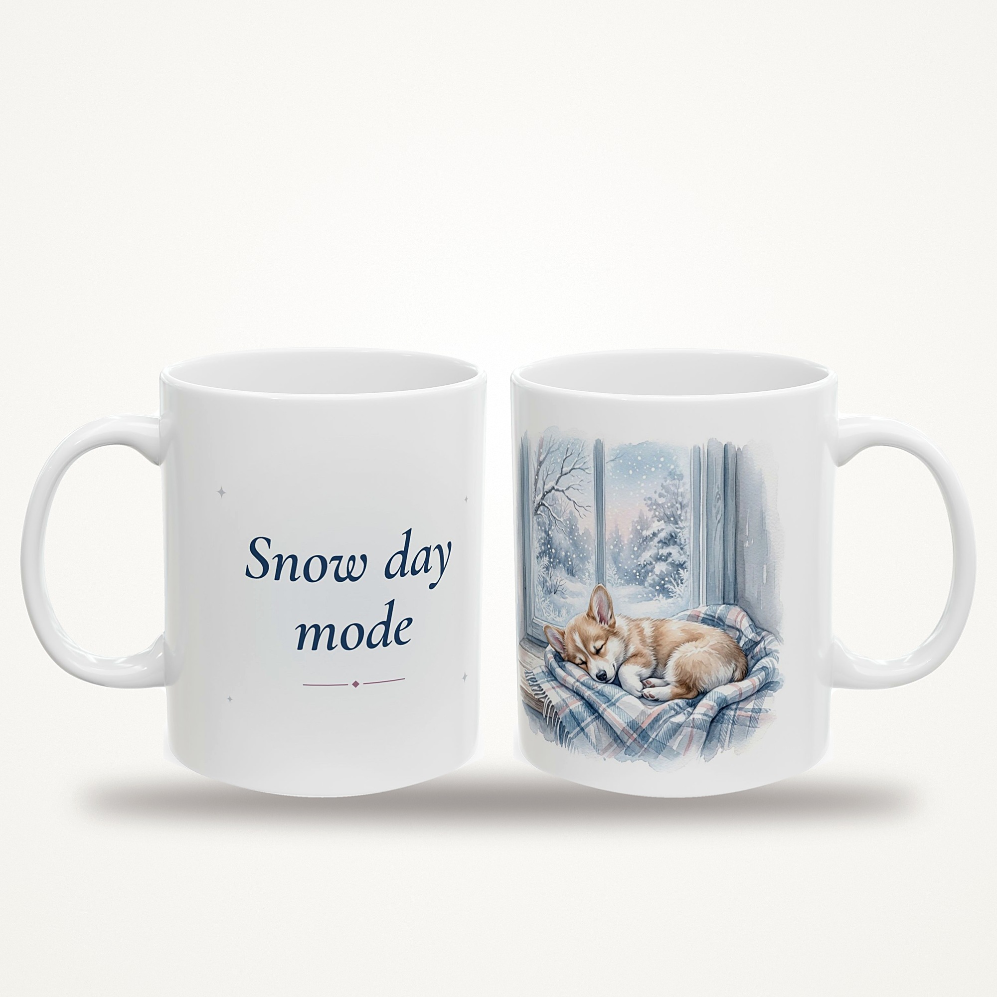 Snow Day Mug, Snow Day Mode, Cozy Corgi Winter Watercolor Coffee Mug