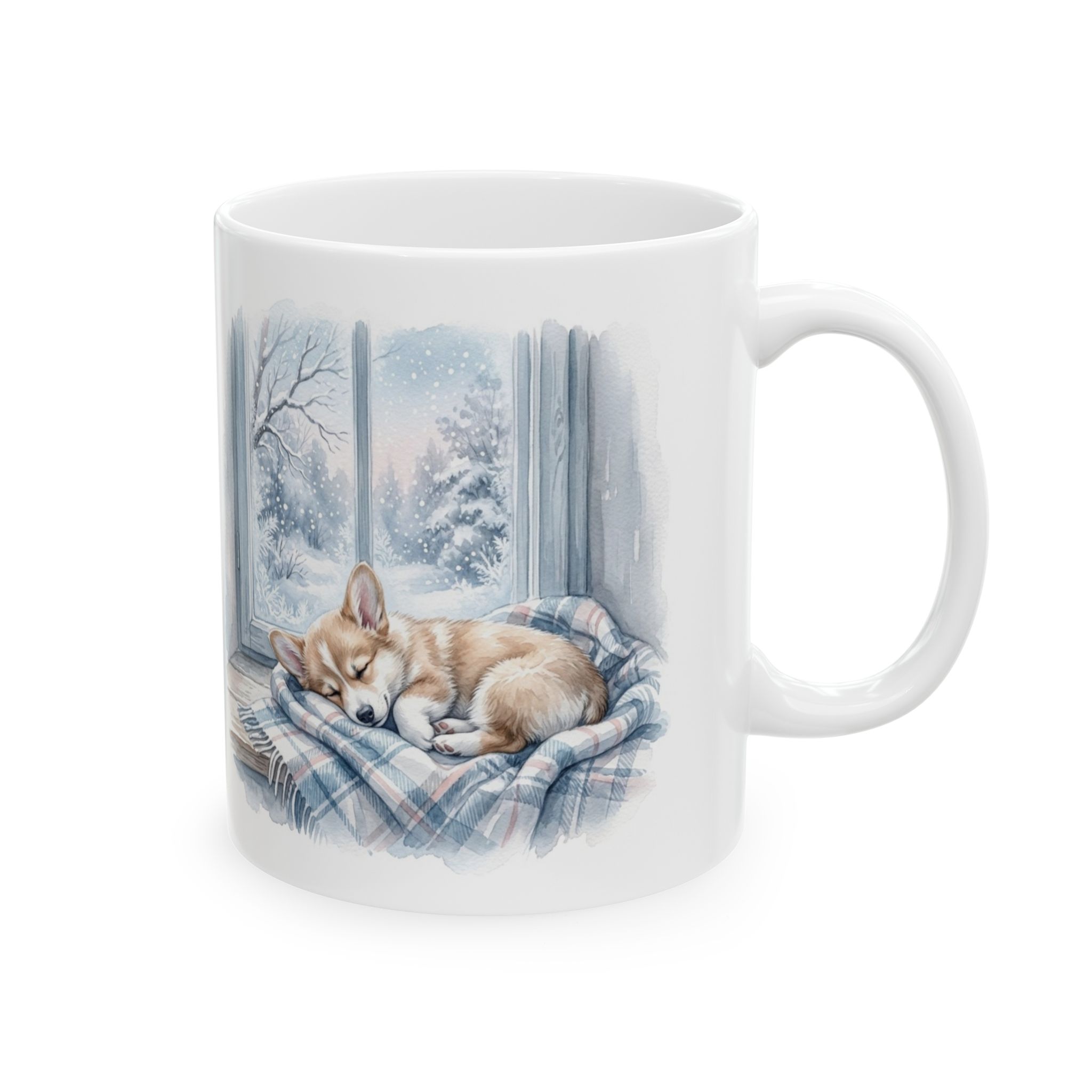 Snow Day Mug, Snow Day Mode, Cozy Corgi Winter Watercolor Coffee Mug - Image 4
