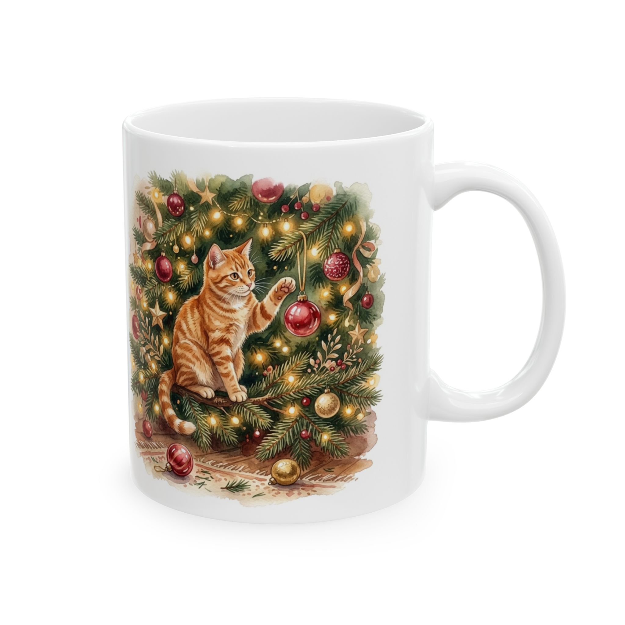 Funny Christmas Cat Mug, Not Sorry The Cat, Cat Knocking Ornaments Off Tree Coffee Mug - Image 4