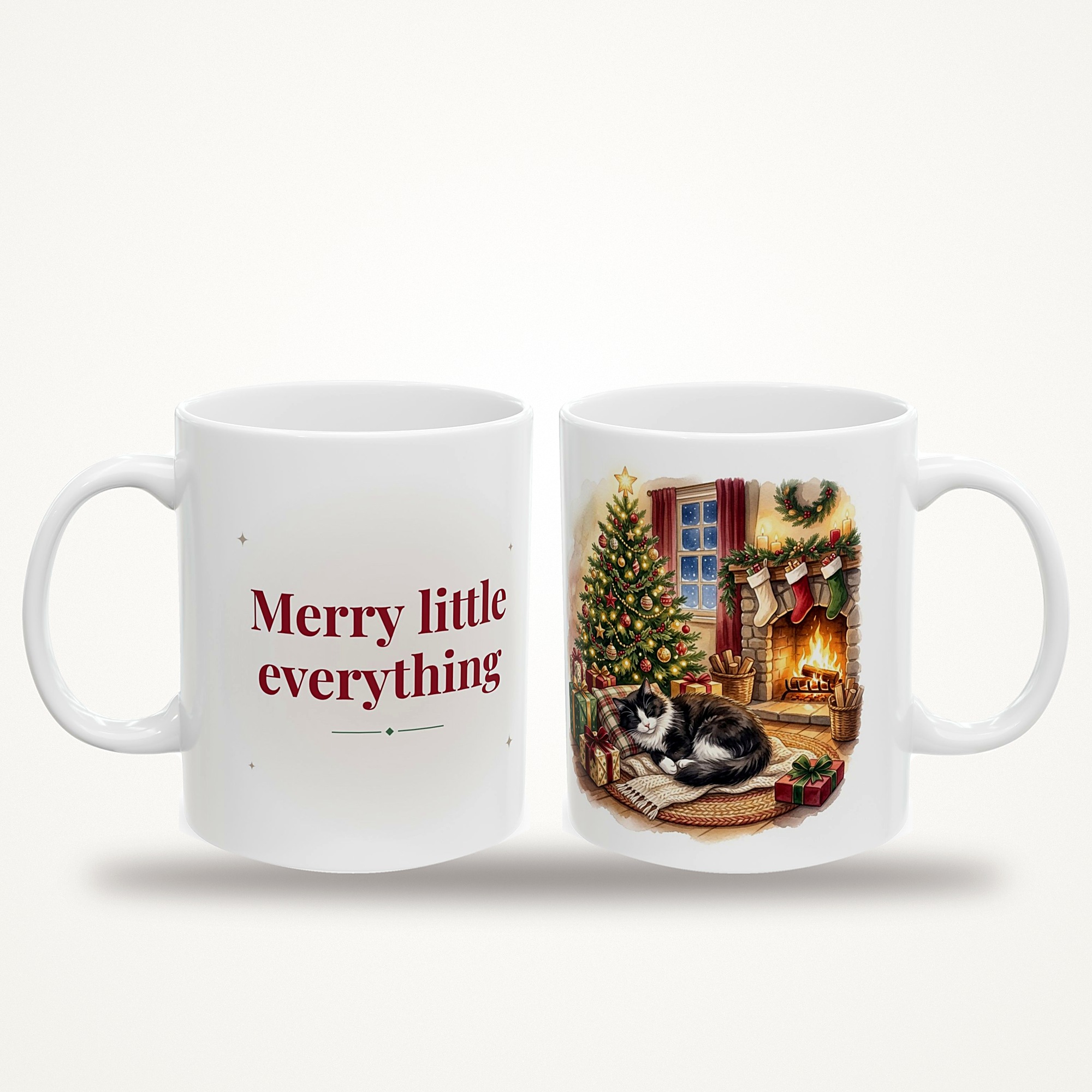Christmas Cat Mug, Merry Little Everything, Cozy Tuxedo Cat Christmas Tree Coffee Mug