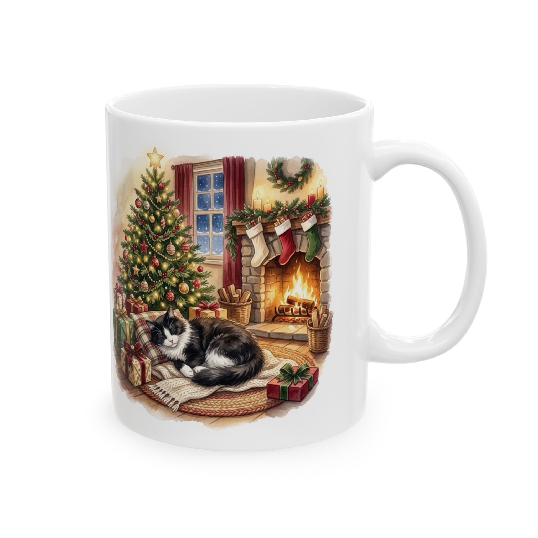 Christmas Cat Mug, Merry Little Everything, Cozy Tuxedo Cat Christmas Tree Coffee Mug - Image 4