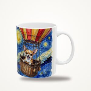 Chihuahua Mug, Hot Air Balloon Starry Sky Watercolor Dog Coffee Cup