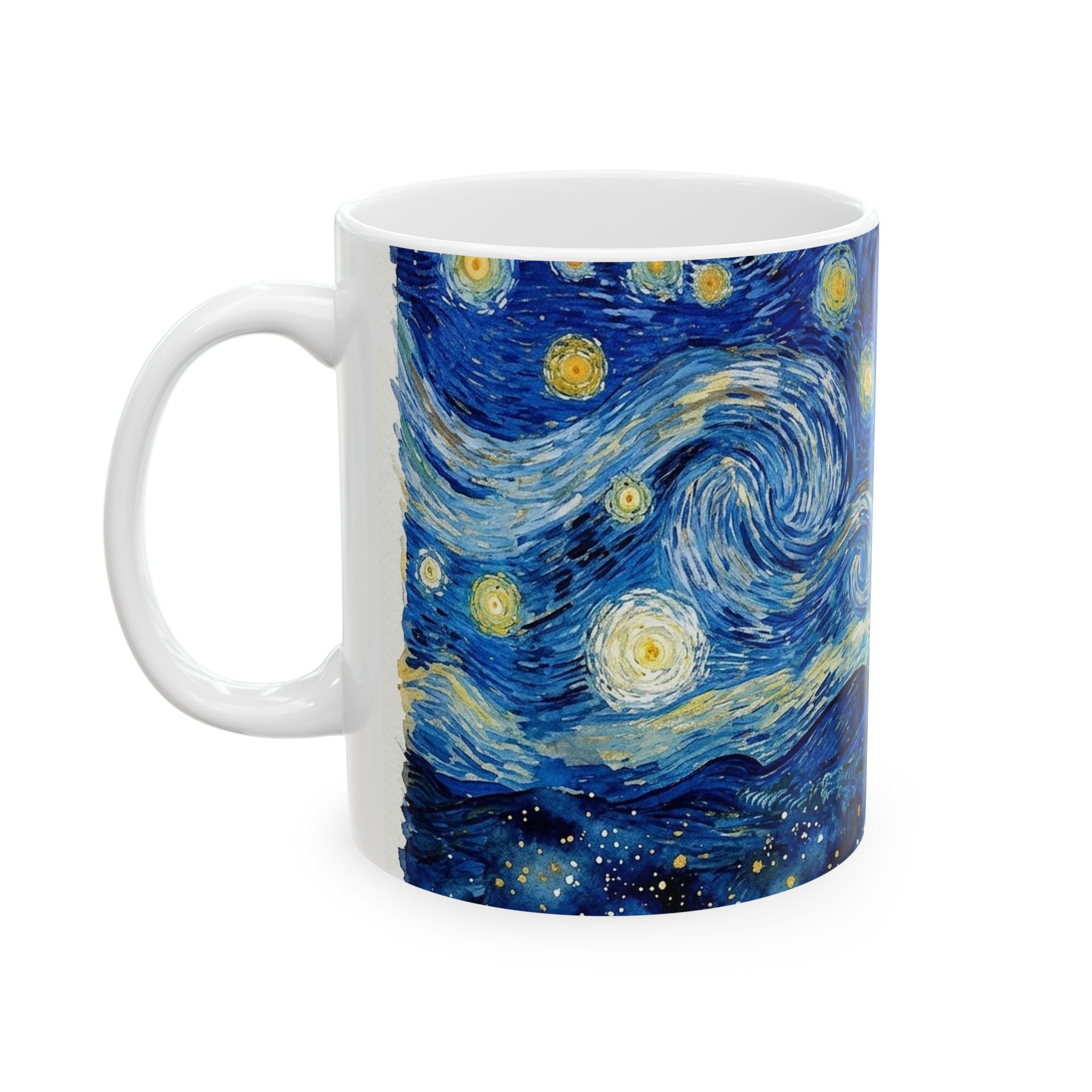 Calico Cat Mug, Almond Blossom Starry Sky Watercolor Cat Coffee Cup - Image 3