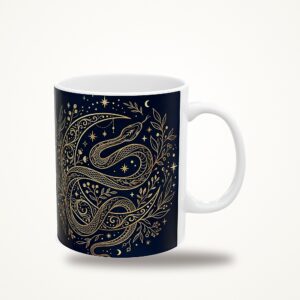 Snake Mug, Crescent Moon Witchy Navy and Gold Coffee Cup