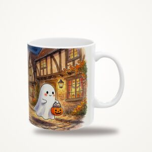 Cute Ghost Mug, Trick or Treat Watercolor Halloween Coffee Cup