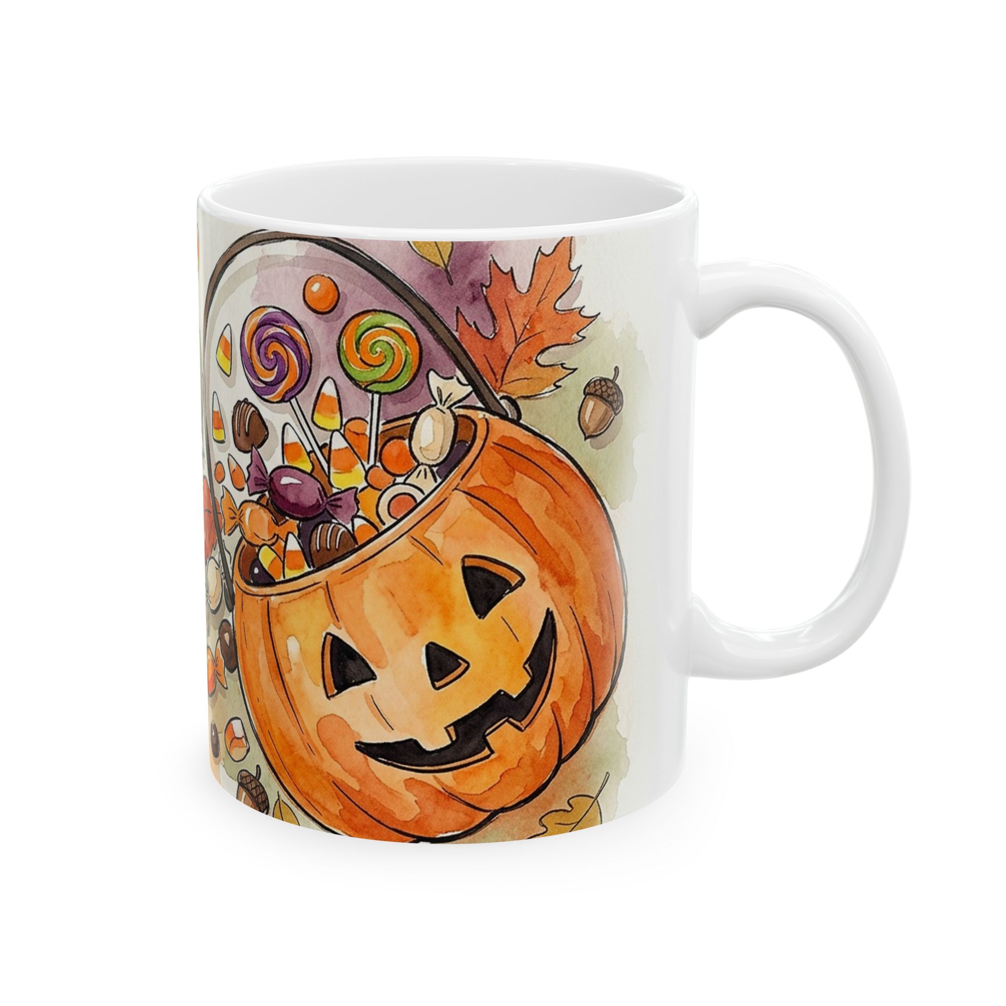 Halloween Candy Mug, Trick or Treat Pail Watercolor Coffee Cup - Image 4