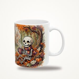 Skeleton Mug, Coffee in the Leaves Halloween Coffee Cup
