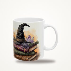 Witch Hat Mug, Spell Books and Candles Halloween Coffee Cup