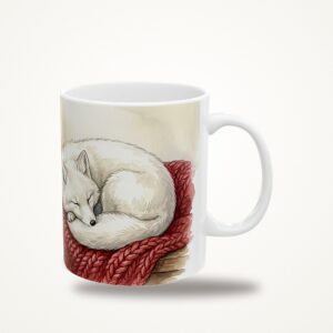 Arctic Fox Christmas Mug, Fireside Nap Watercolor Winter Coffee Cup