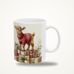 Baby Goat Christmas Mug, Gift Stack Watercolor Winter Coffee Cup