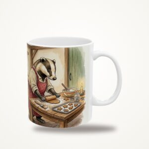 Badger Christmas Mug, Cookie Baking Watercolor Winter Coffee Cup