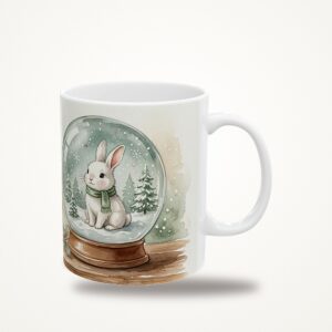 Bunny Christmas Mug, Snow Globe Watercolor Winter Coffee Cup