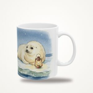 Harp Seal Christmas Mug, Twilight Ice Watercolor Winter Coffee Cup