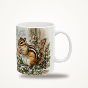 Chipmunk Christmas Mug, Cookie Windowsill Watercolor Winter Coffee Cup
