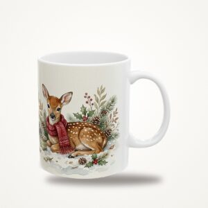 Fawn Christmas Mug, Hot Cocoa Watercolor Winter Coffee Cup