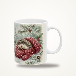 Hedgehog Christmas Mug, Mitten Watercolor Winter Coffee Cup