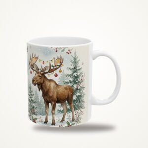 Moose Christmas Mug, Christmas Tree Watercolor Winter Coffee Cup