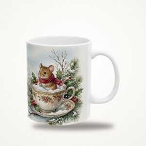 Mouse Christmas Mug, Teacup Watercolor Winter Coffee Cup
