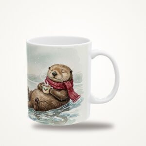 Otter Christmas Mug, Hot Cocoa Float Watercolor Winter Coffee Cup