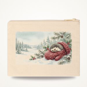 Hedgehog Christmas Zipper Pouch, Mitten Watercolor Winter Makeup Bag
