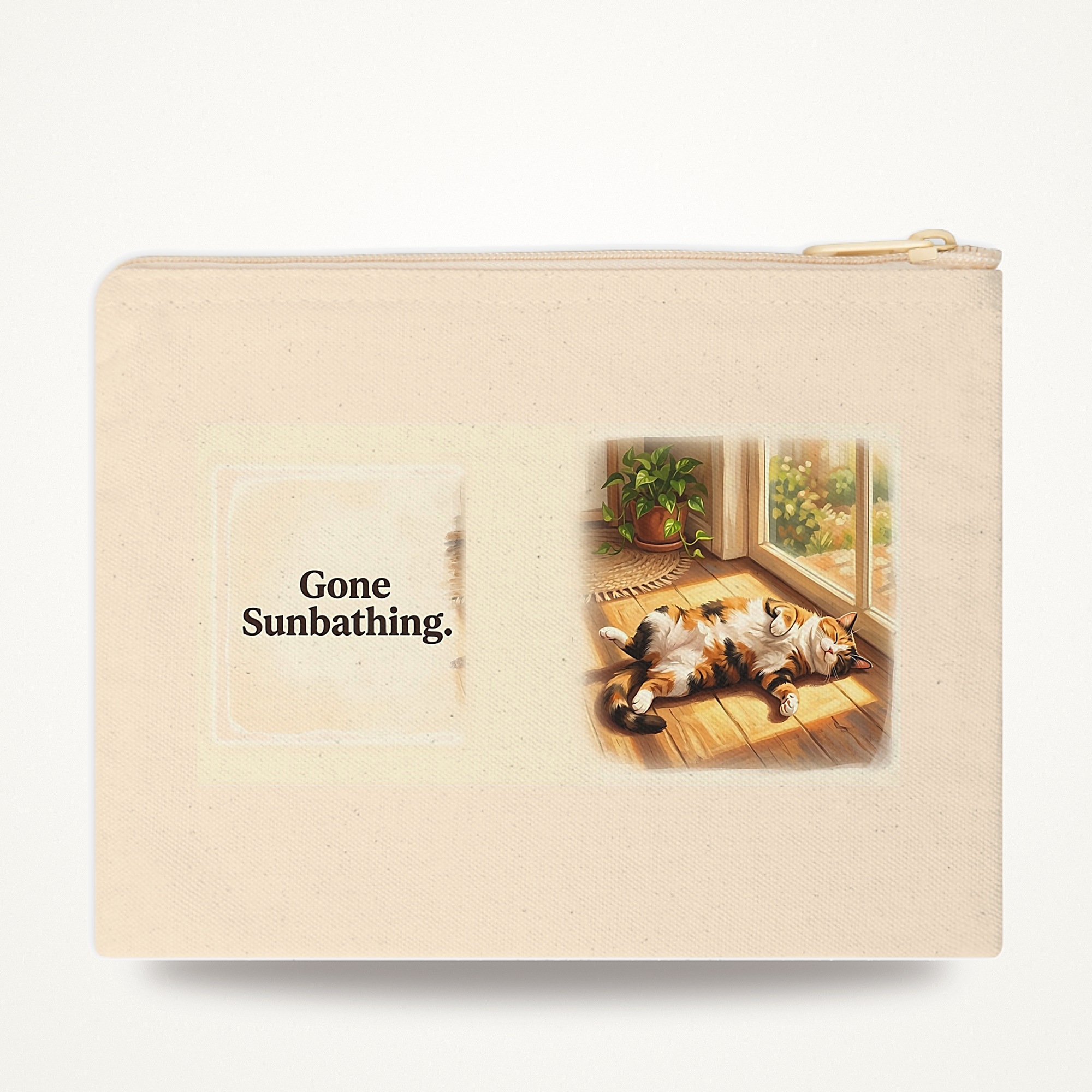 Funny Cat Zipper Pouch, Gone Sunbathing Pencil Case, Office Humor Cat Lover Gift