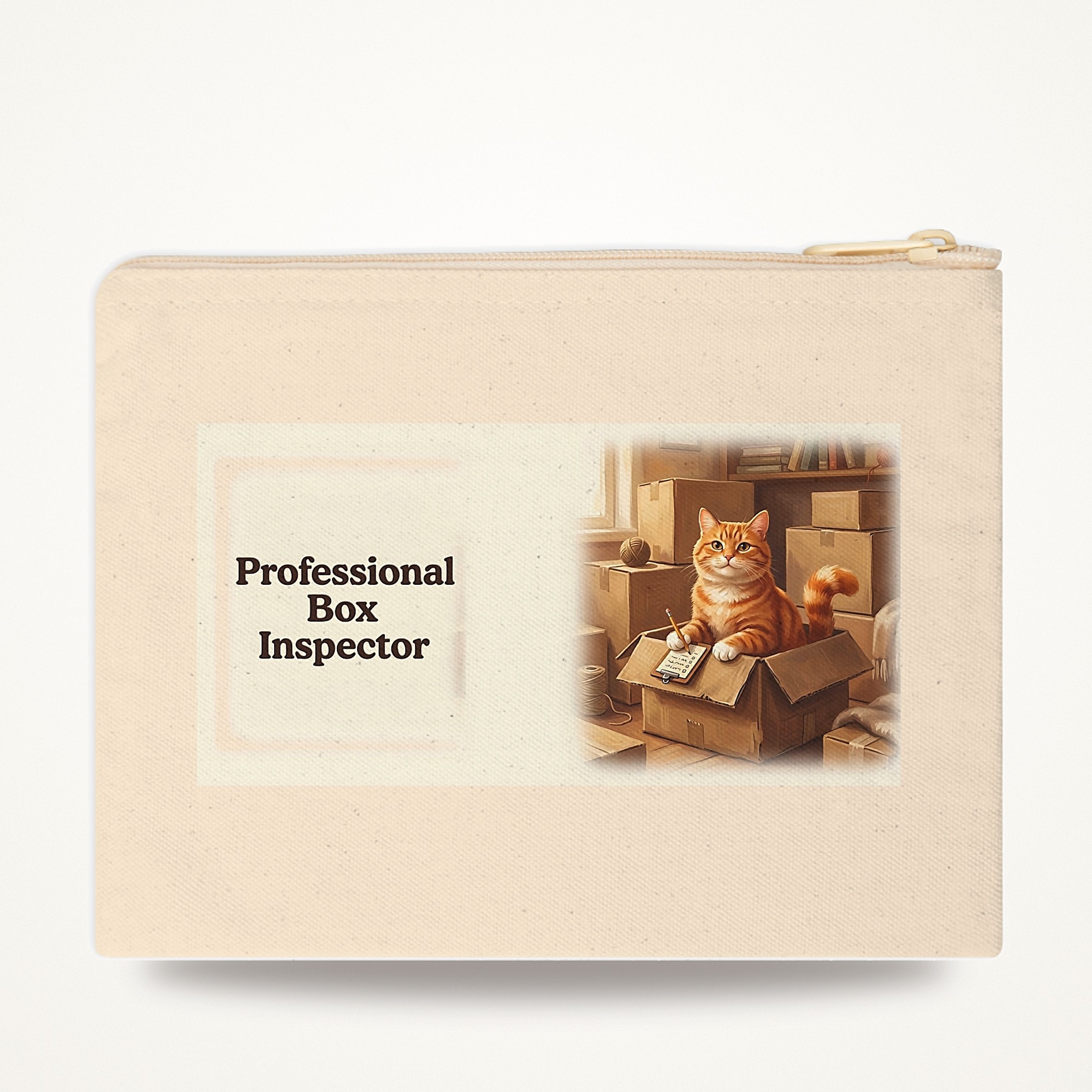 Funny Cat Zipper Pouch, Professional Box Inspector Pencil Case, Office Humor Cat Lover Gift