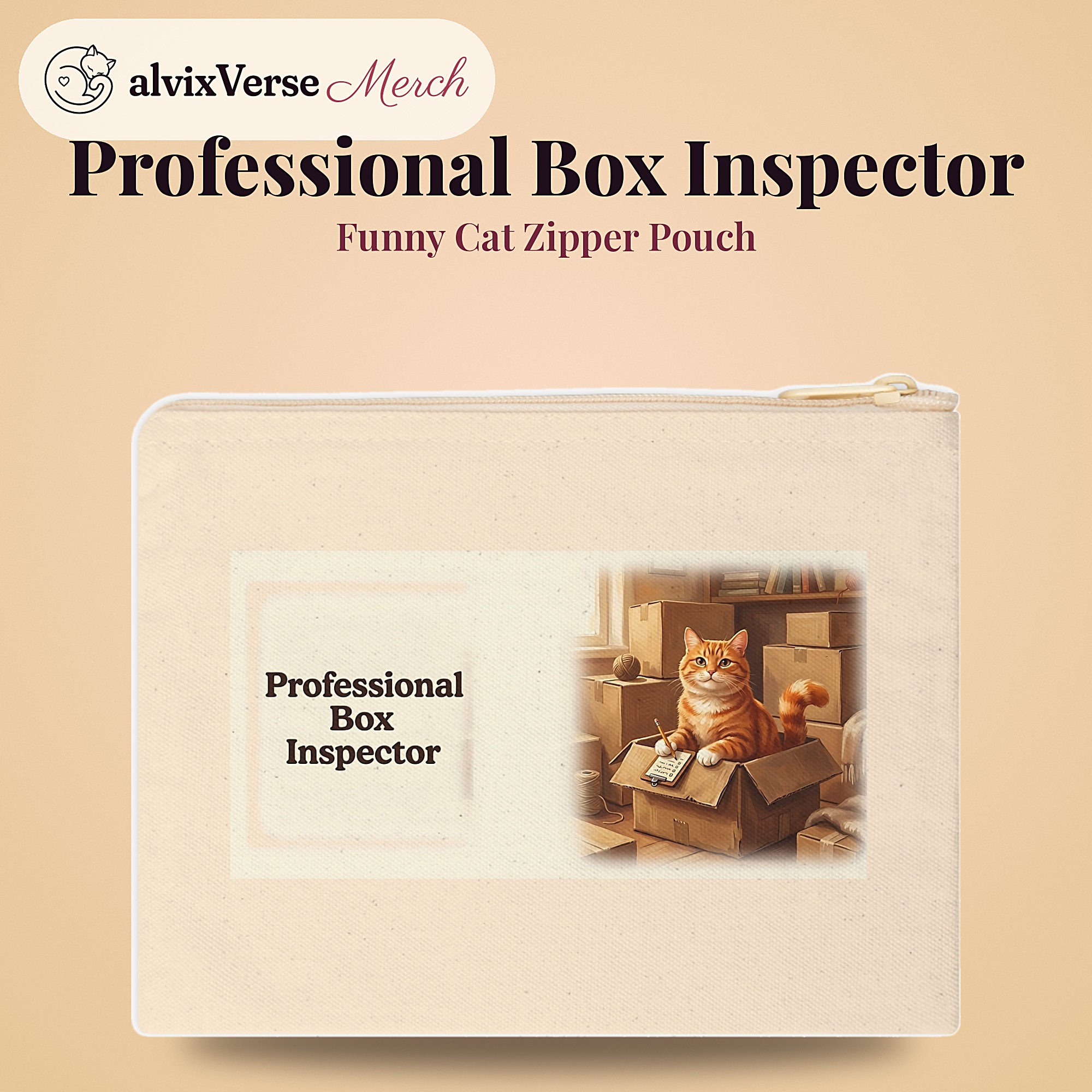 Funny Cat Zipper Pouch, Professional Box Inspector Pencil Case, Office Humor Cat Lover Gift - Image 2