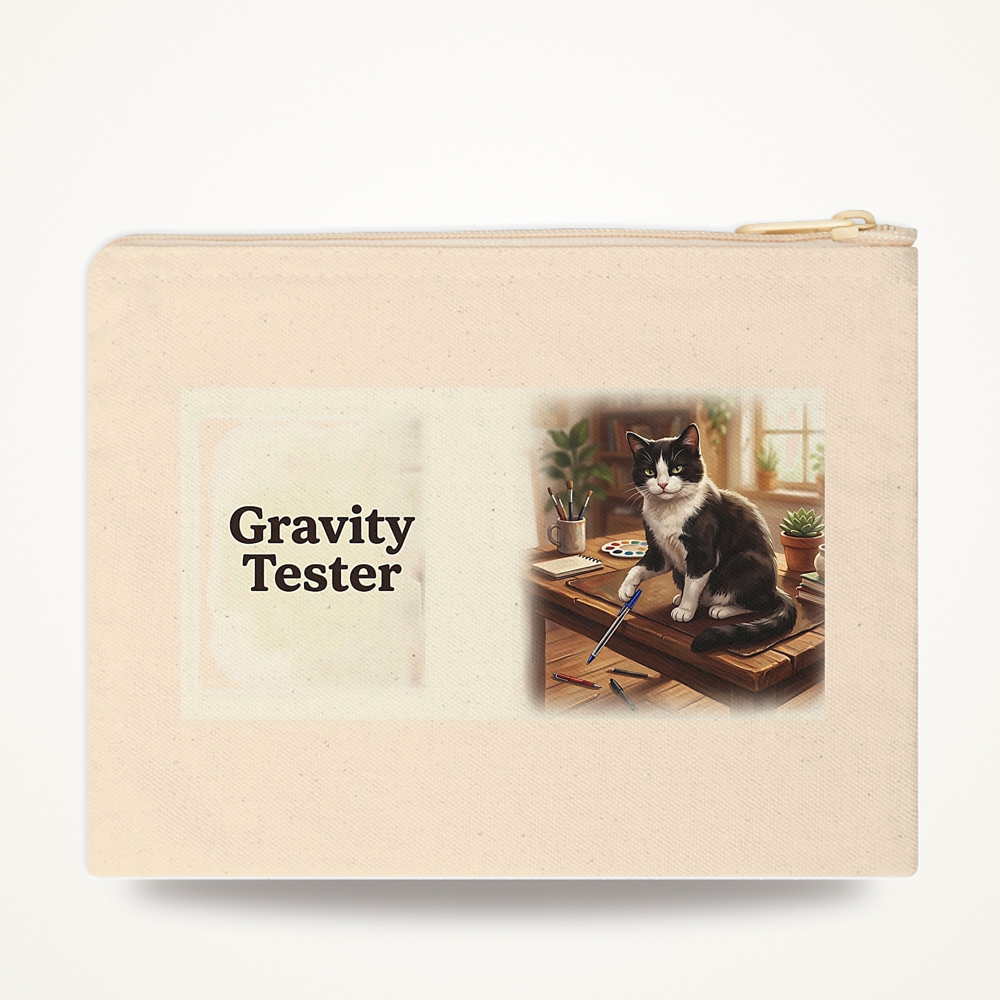 Funny Cat Zipper Pouch, Gravity Tester Pencil Case, Office Humor Cat Lover Gift