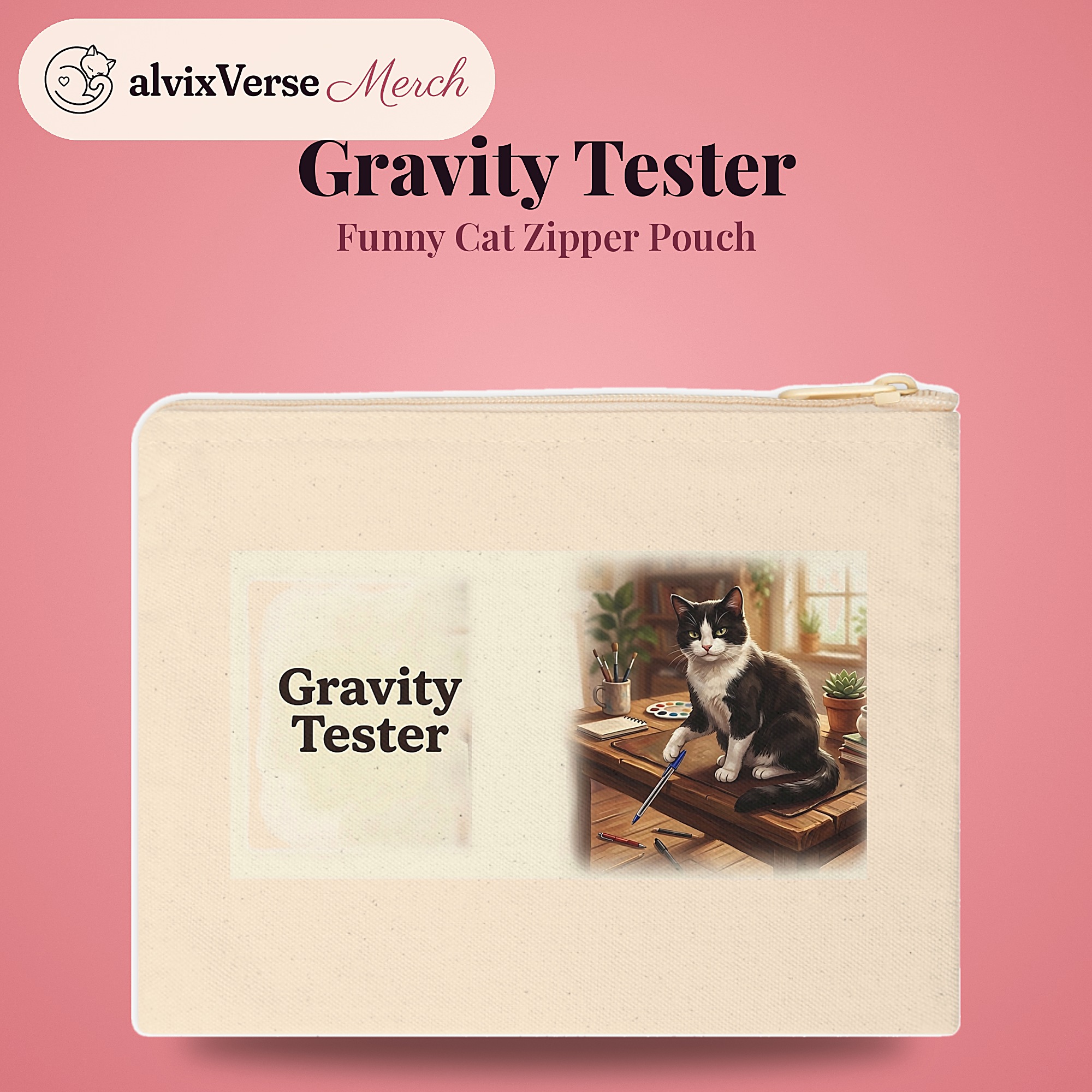 Funny Cat Zipper Pouch, Gravity Tester Pencil Case, Office Humor Cat Lover Gift - Image 2