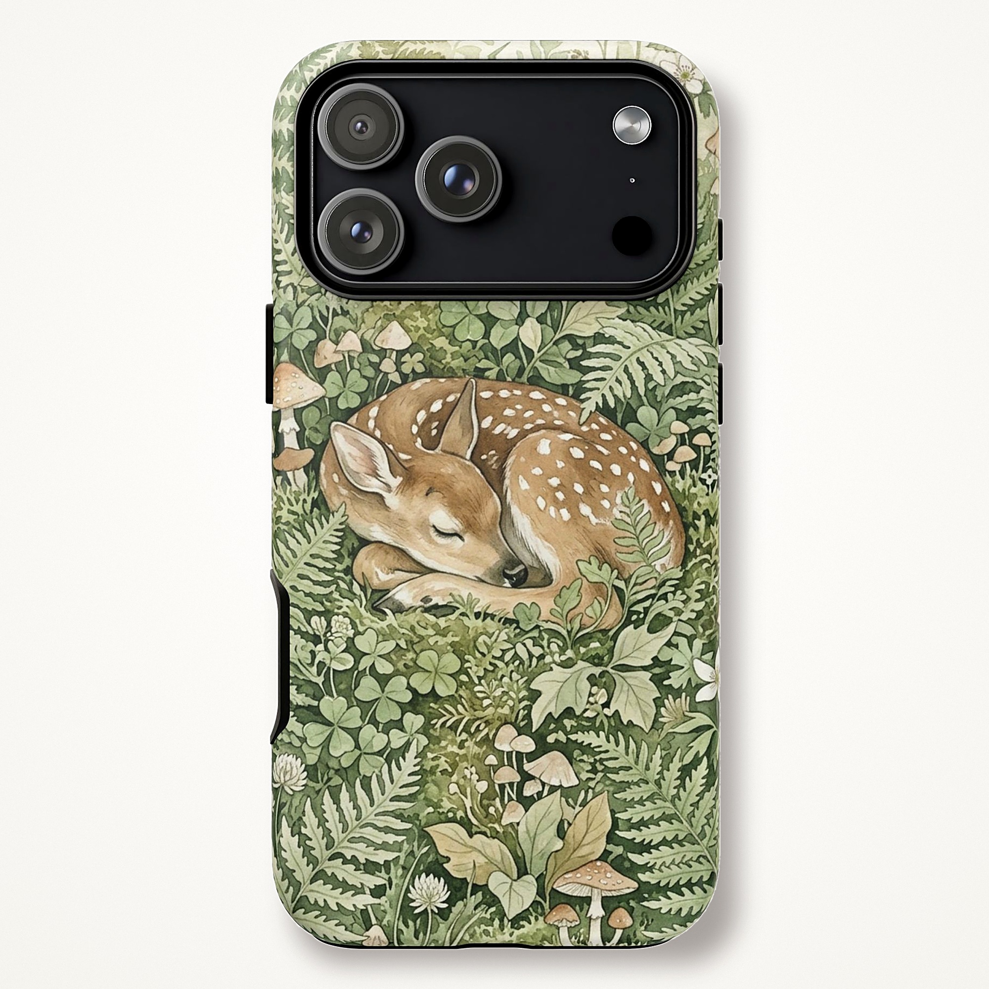 Sleeping Fawn Phone Case, Fern Forest Watercolor Tough Case for iPhone
