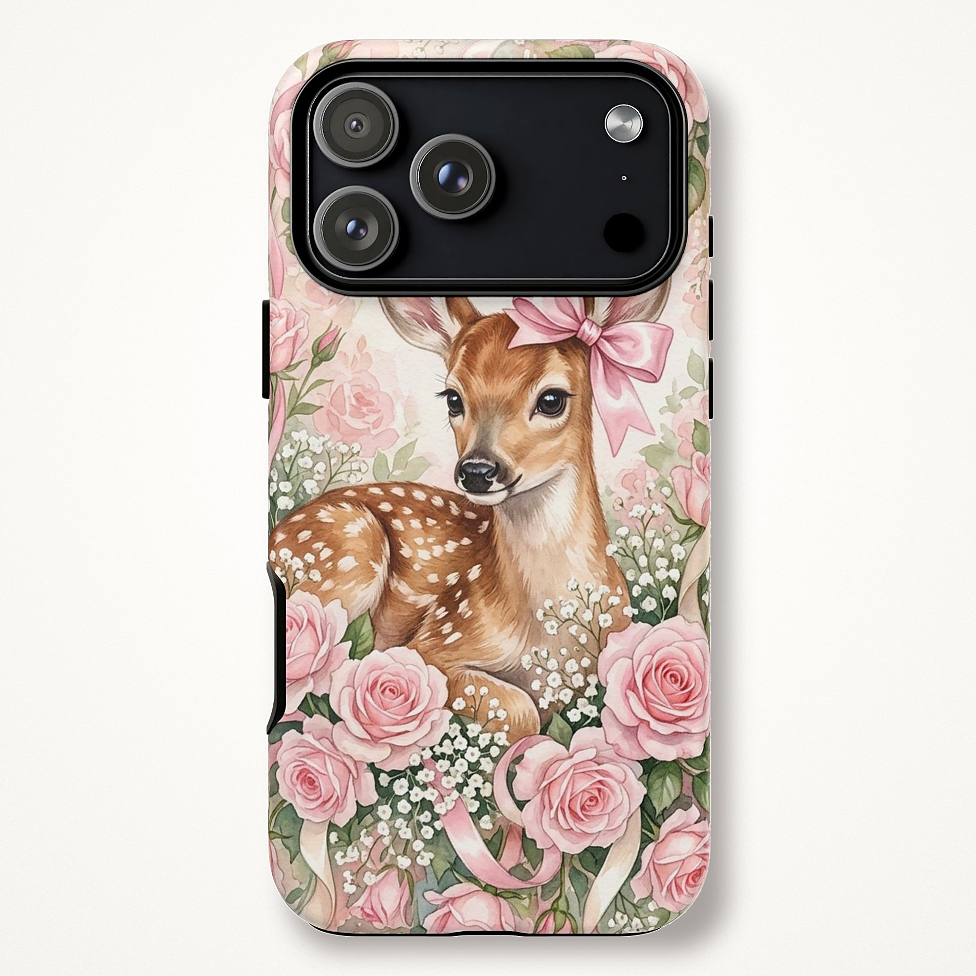 Coquette Fawn Phone Case, Pink Bow Deer and Roses Tough Case for iPhone - Image 2