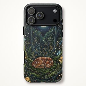 Moonlit Fawn Phone Case, Dark Cottagecore Forest Tough Case for iPhone