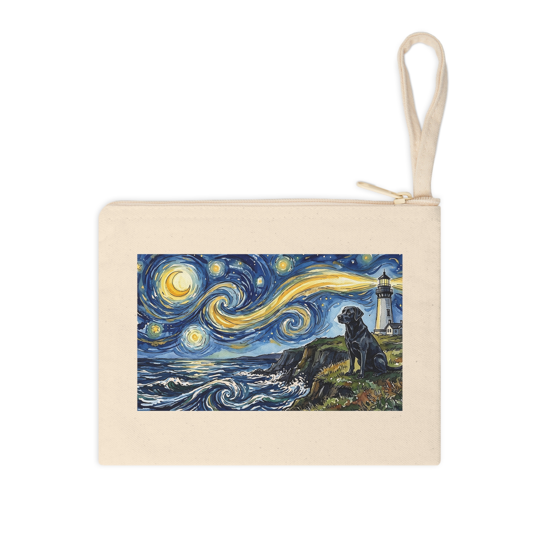 Black Lab Zipper Pouch, Lighthouse Starry Sky Watercolor Dog Makeup Bag - Image 3